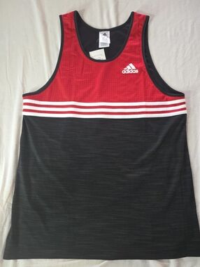Men's adidas Black Red Tank Top White Stripes Trim Large NWT Flex Material